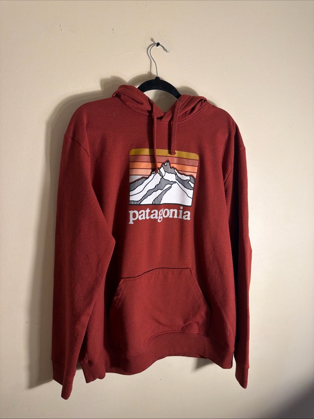 Patagonia Uprisal Hoody Mens Sz XL Red Orange Fleece Hoodie Mountain Logo